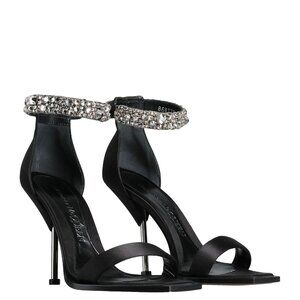 LK NEW ALEXANDER MCQUEEN Crystal Strap Sandal in‎ Black/Crystal/Silver (38.5) 8